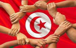 Drapeau de la Tunisie, symbol de la révolution de Jasmin --- Flagge von Tunesien - als Symbol für die Solidarität des tunesischen Volkes beim Aufstand gegen die korrupte Regierung von Ben Ali im Januar 2011
